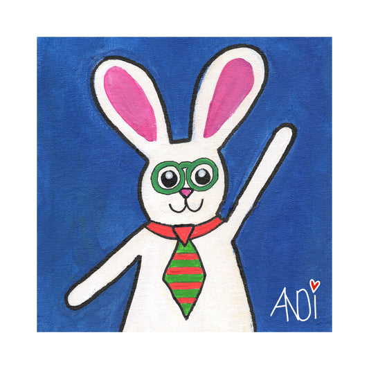 Charlie the bunny, a painting by Andi from the Willows Friends series, with white border