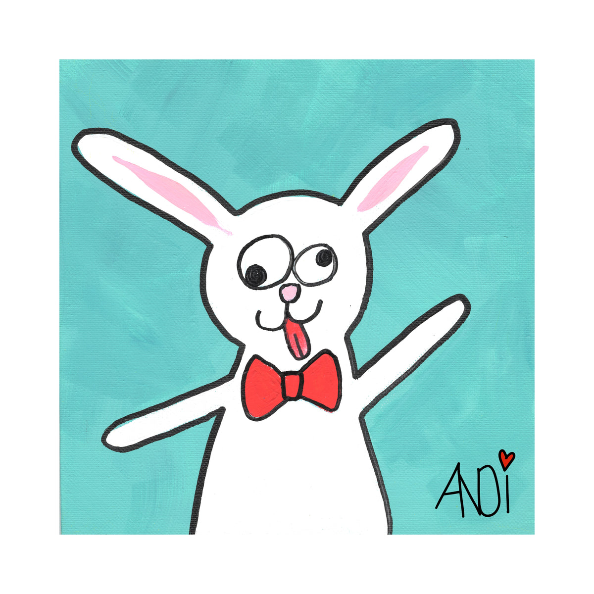Edmond the bunny, a painting by Andi from the Willows Friends series, with white border