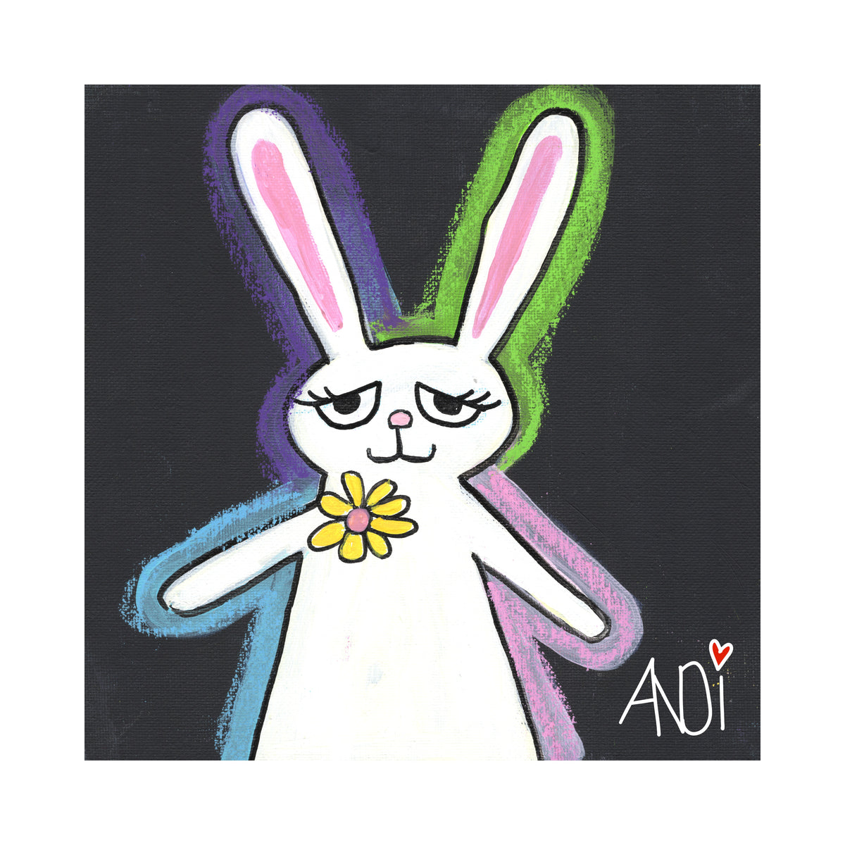 Bizzo the bunny, a painting by Andi from the Willows Friends series, with white border