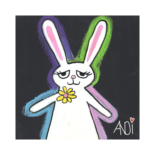 Bizzo the bunny, a painting by Andi from the Willows Friends series, with white border