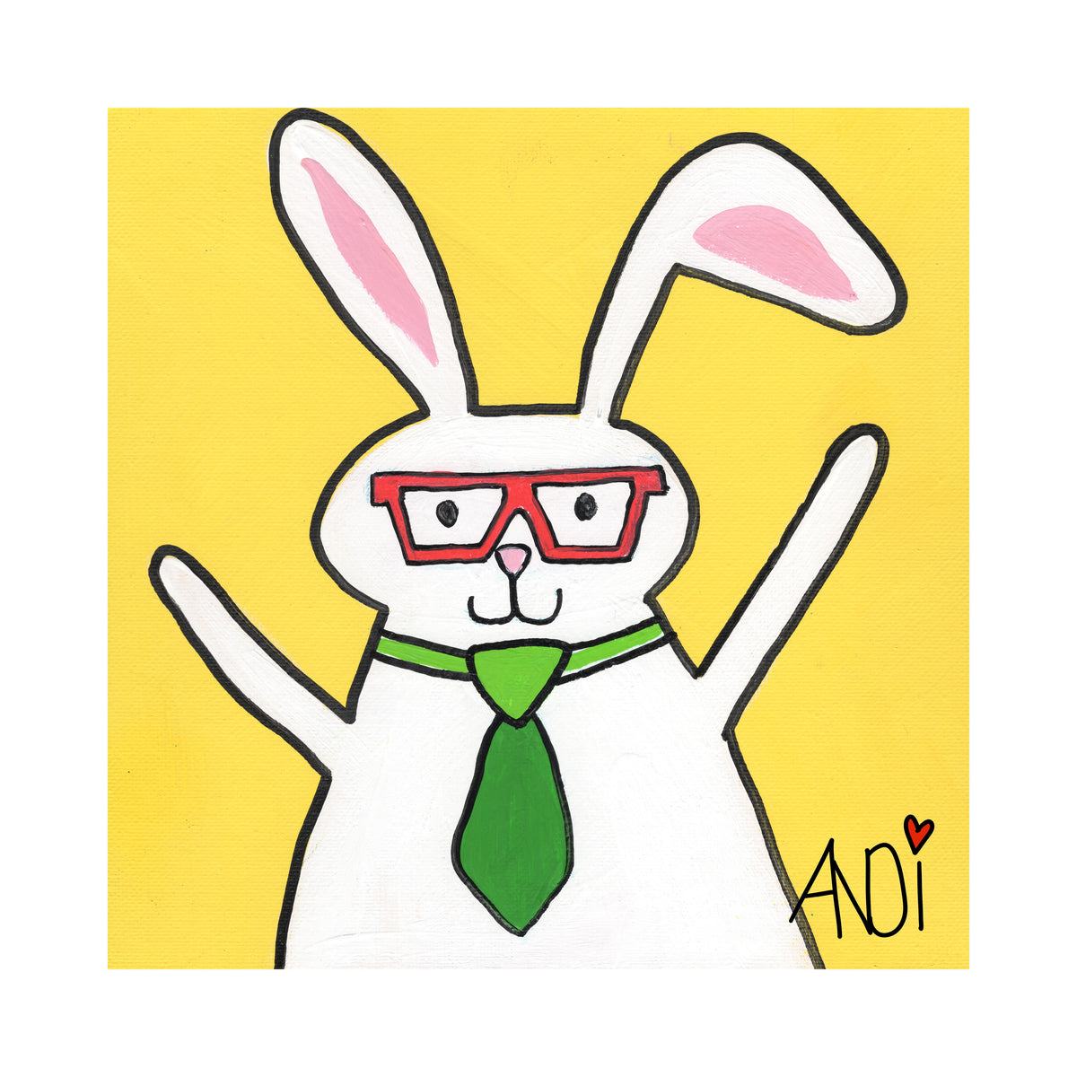 Terrance the bunny, a painting by Andi from the Willows Friends series, with white border
