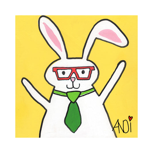 Terrance the bunny, a painting by Andi from the Willows Friends series, with white border