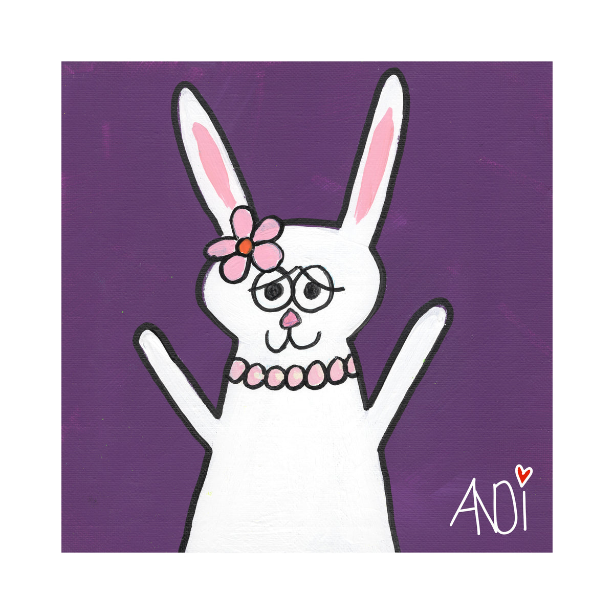 Tulip the bunny, a painting by Andi from the Willows Friends series, with white border