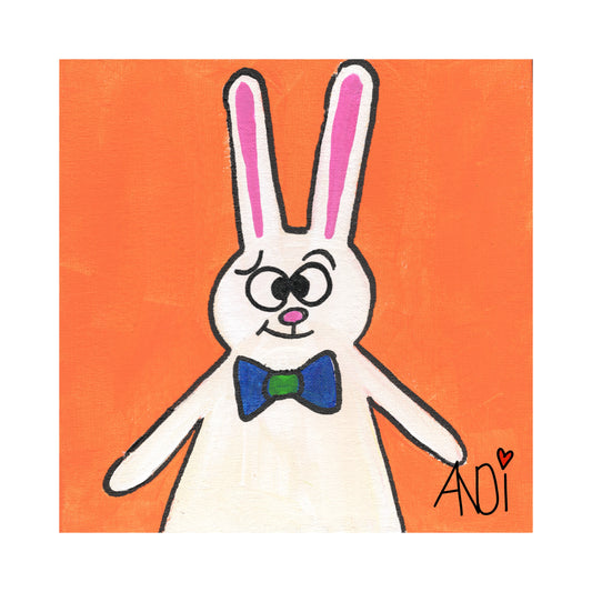 Walter the bunny, a painting by Andi from the Willows Friends series, with white border