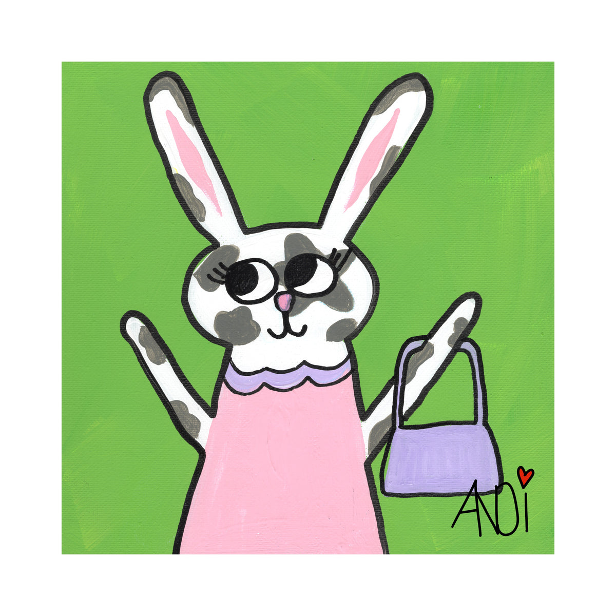 Willow the bunny, a painting by Andi from the Willows Friends series, with white border