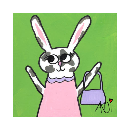 Willow the bunny, a painting by Andi from the Willows Friends series, with white border